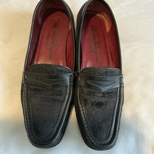 Salvatore Ferragamo Sport‎ Womens Monogram Canvas Leather Loafers Black Sz 9 B